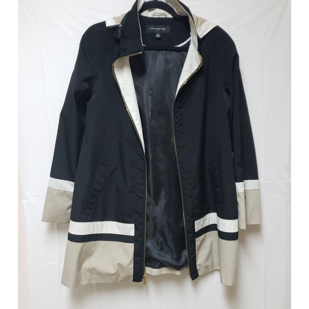 Jones New York Women’s Hooded Trench Coat Color Block Lined Sz M Pre-Owned Excel